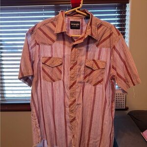 Wrangler Men's Casual Red and White Striped Shirt
